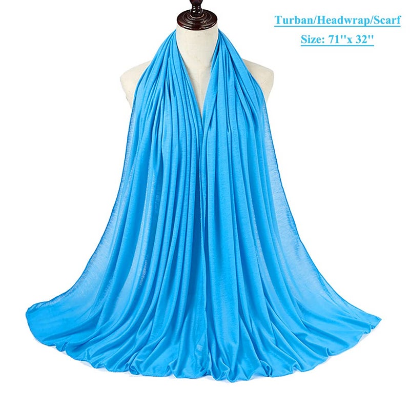 Harewom Hijab Scarfs for Women Head Wrap Long Lightweight Stretchy Muslim Jersey Cover Face for Winter Braid Locs Wig Deep Sky Blue - Image 2
